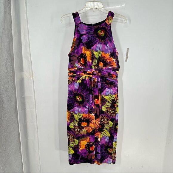 Anne Klein Multicolor Tropical Print Sleeveless Banded Empire Wst Bodycon Dress - Picture 1 of 10